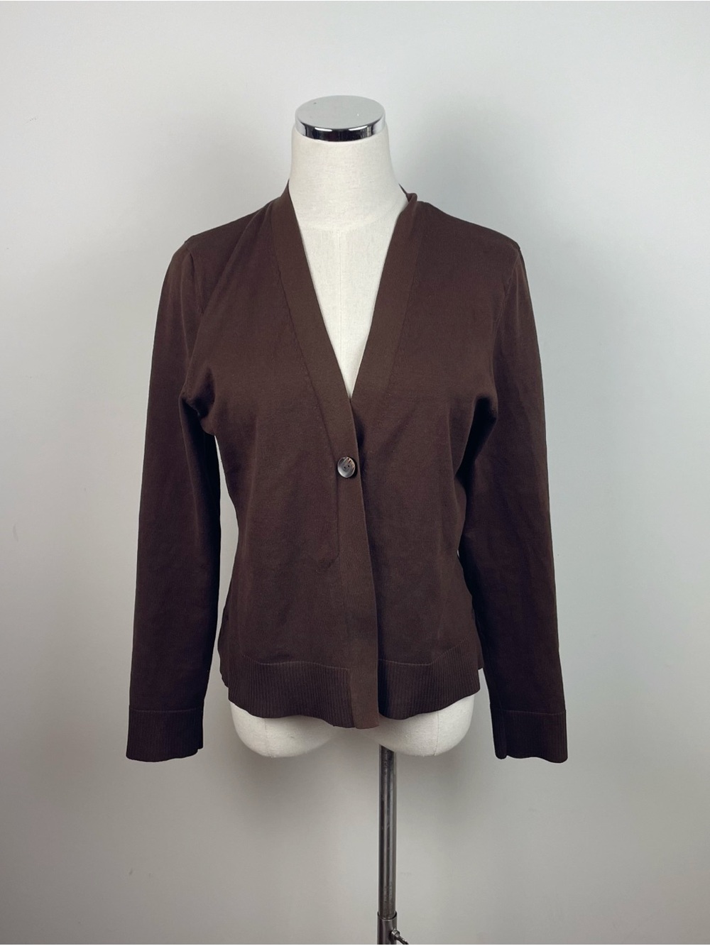 Apt. 9 Solid Brown Button Front Cardigan Knit Sweater Women Large Silk Cotton